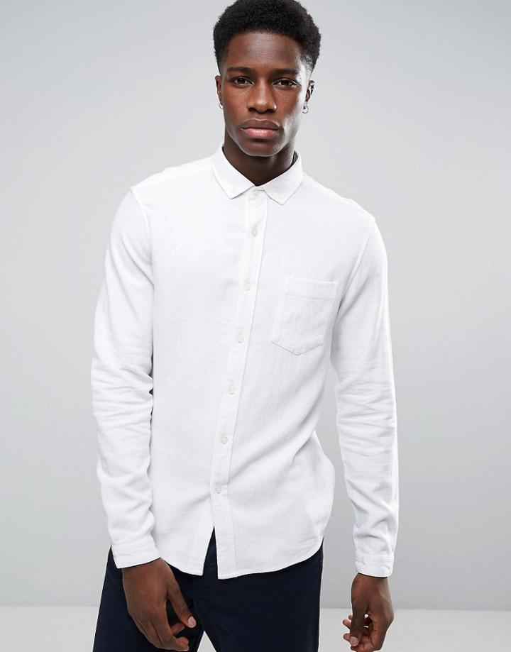 Asos Regular Fit Textured Linen Shirt In White - White