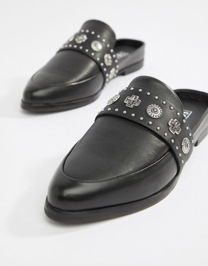 Sol Sana Leather Stud Detail Mule In Black - Black