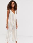 New Look Jumpsuit With Button Front In Stripe Linen-multi