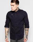 Asos Denim Shirt With Distressed Detail In Long Sleeve - Black