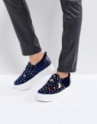 Essentiel Antwerp Pulse Velvet Moons & Stars Flatform Shoes - Blue