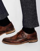 Asos Brogue Monk Shoes In Brown Leather - Brown