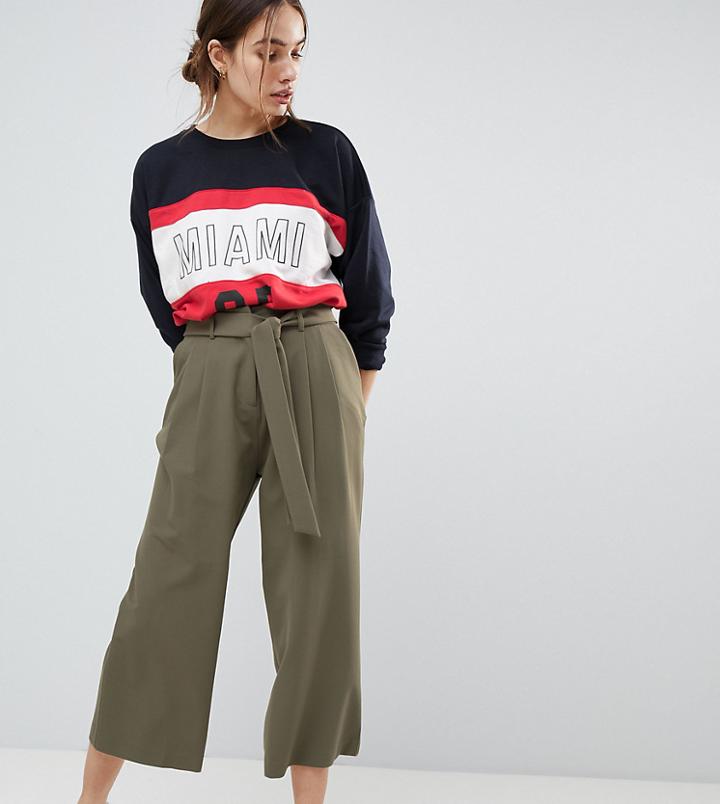 Asos Design Mix & Match Culotte With Tie Waist - Green