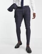 Asos Design Super Skinny Suit Pants In Dark Navy And Rust Check