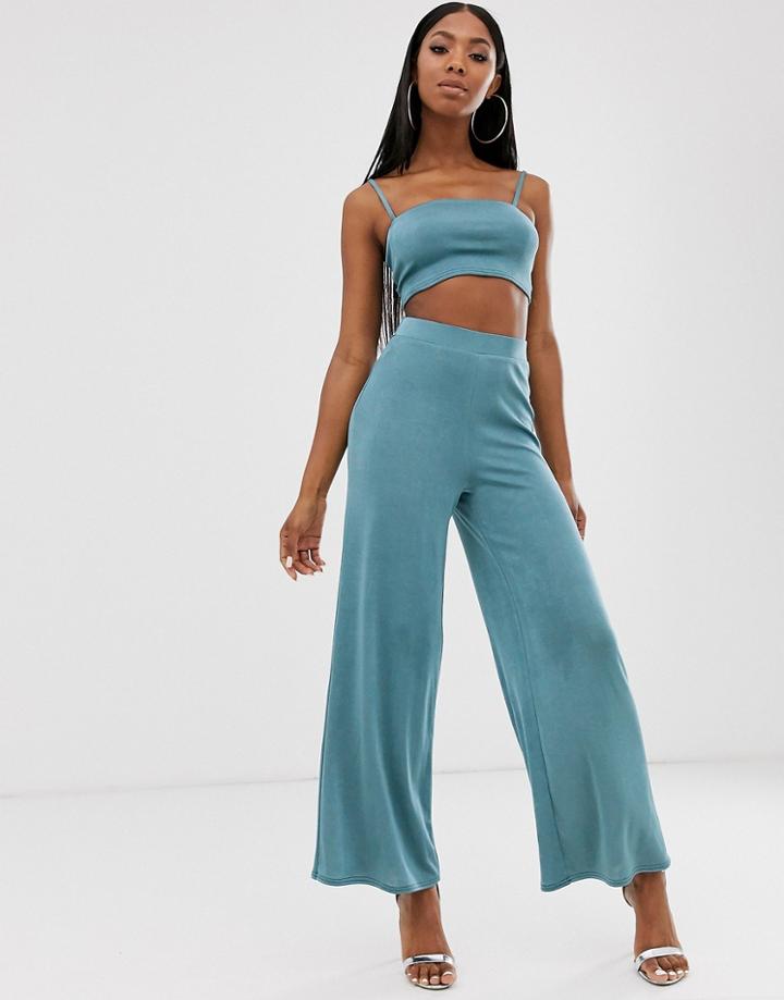 Asos Design Two-piece Wide Leg Pants In Slinky-black