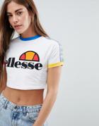 Ellesse Crop T-shirt With Logo Front And Rainbow Binding - White