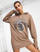 Sixth June Oversized Hoodie Dress With Vintage Eagle Print-neutral