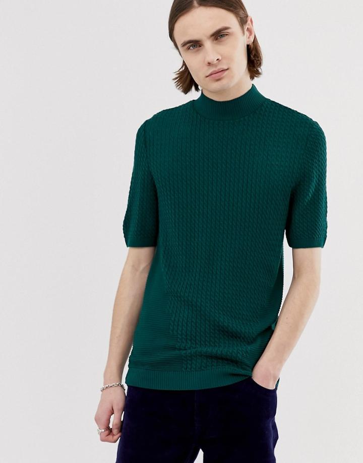 Asos Design Cable Knit Turtleneck T-shirt In Teal - Green