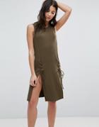 First & I Dress With Lace Up Detail - Green
