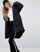 Asos Midi Rain Jacket With Faux Fur Liner - Black