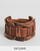 Reclaimed Vintage Leather Woven Cuff Bracelet - Brown