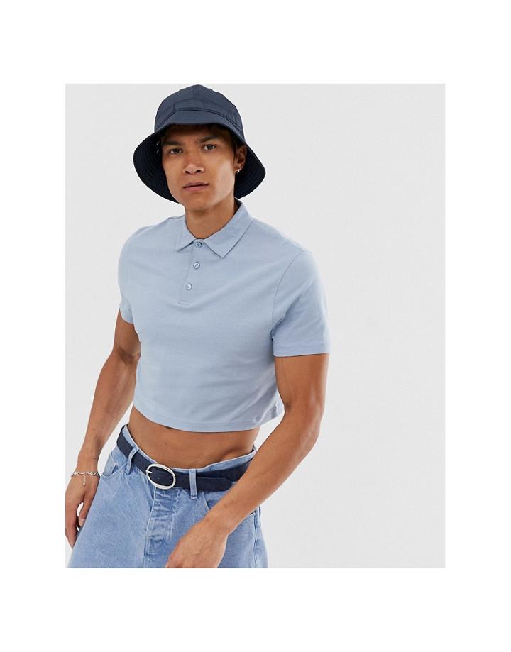 Asos Design Relaxed Jersey Cropped Polo In Blue