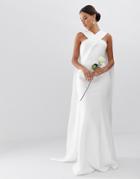 Asos Edition Cross Front Cape Wedding Dress - White