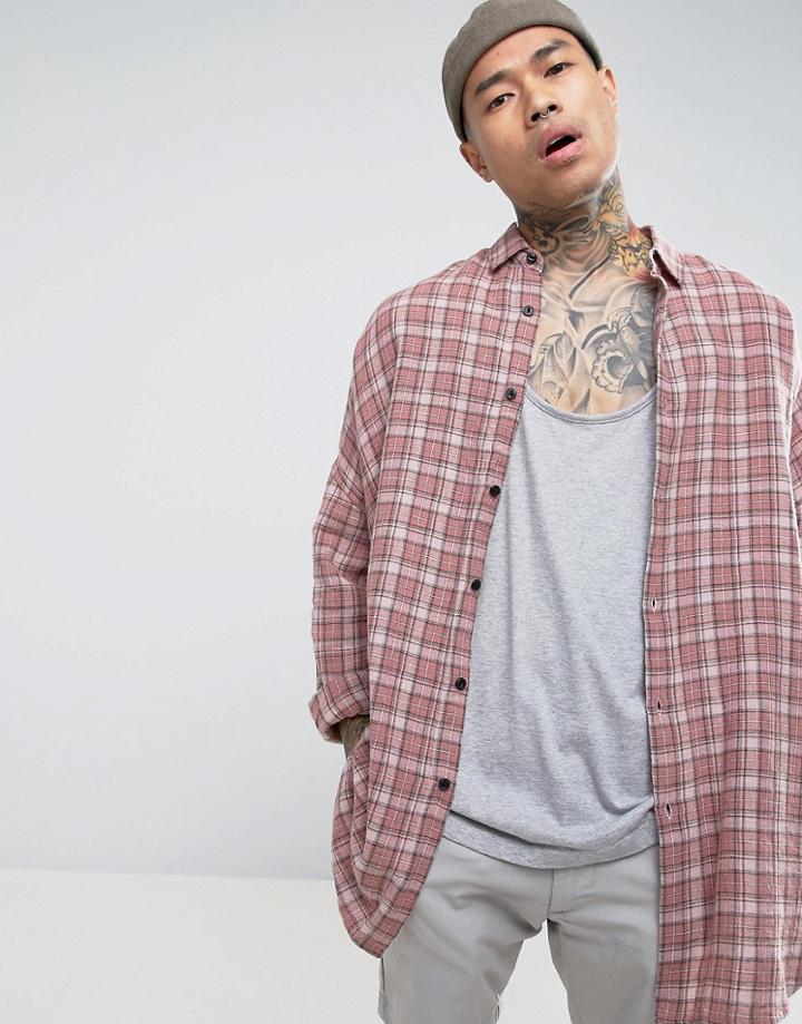 Asos Oversized Check Shirt With Drop Shoulder - Pink
