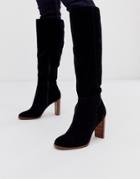 Asos Design Clover Premium Suede Knee High Boots In Black