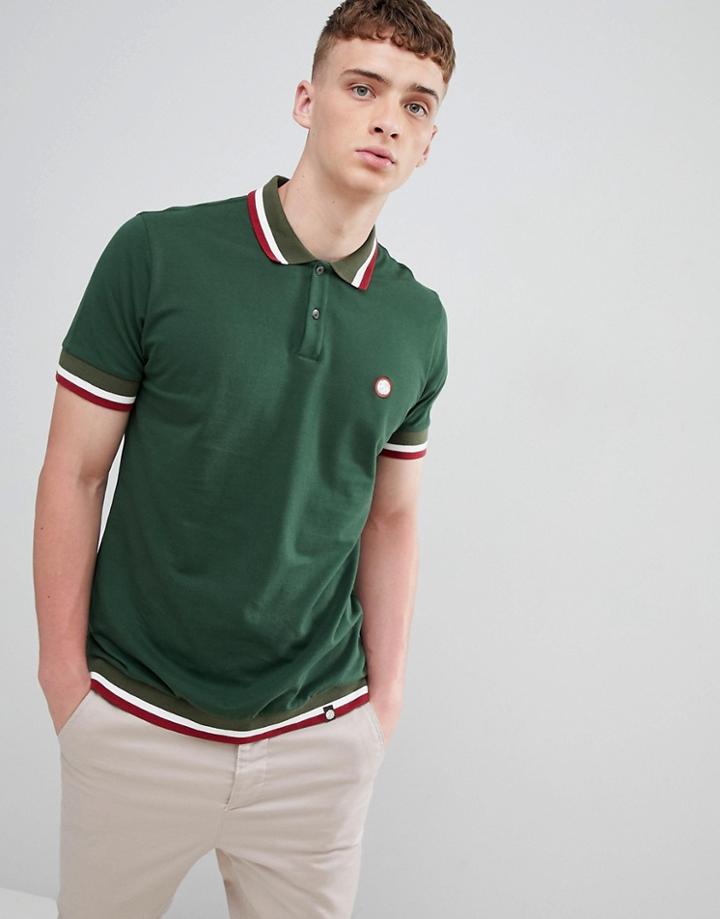 Pretty Green Tipped Polo Shirt In Dark Green - Green