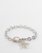 Reclaimed Vintage Inspired Unisex Y2k Chain Bracelet With Star In Silver