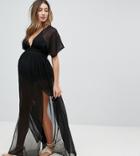 Asos Maternity Shirred Waist Maxi Chiffon Beach Caftan - Black