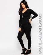Asos Curve Bodyfit Jumpsuit With Fringing - Black