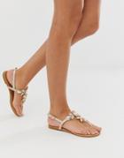 Qupid Embellished Flat Sandals - Gold
