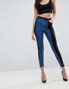 Asos Ridley High Waist Deconstructed Skinny Jeans In Vincente Charcoal And Genevie Blue - Multi