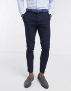 Asos Design Wedding Super Skinny Wool Mix Suit Pants In Navy Herringbone
