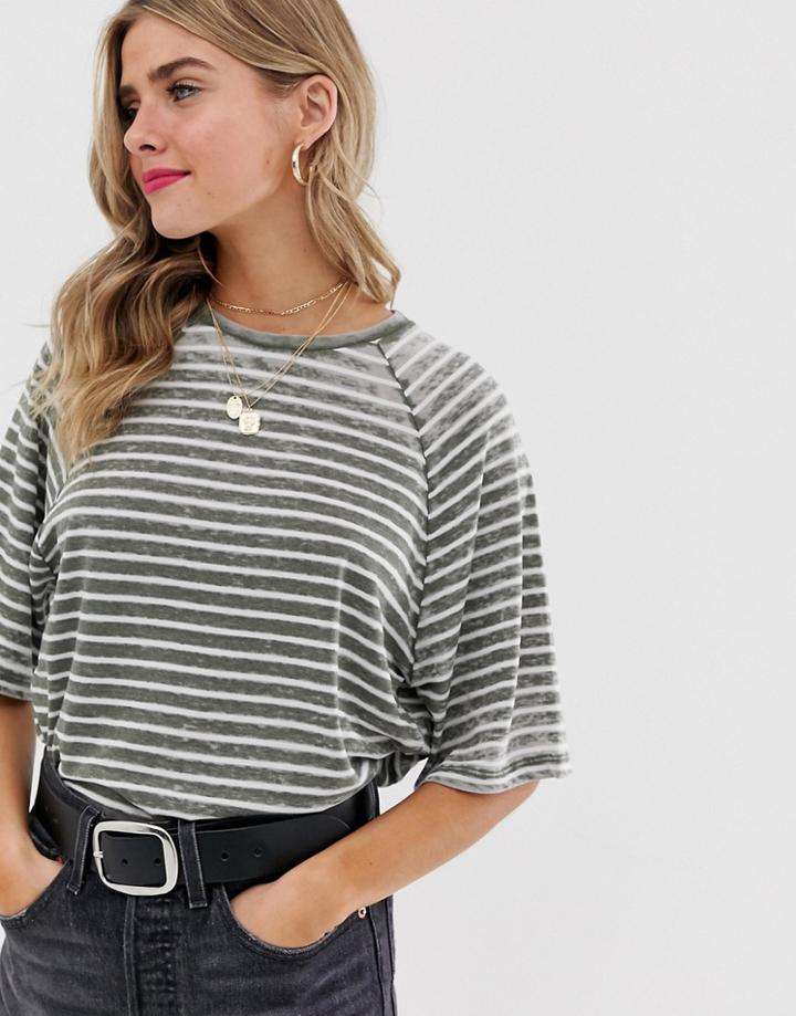 Asos Design Boxy T-shirt In Burnout Stripe-green