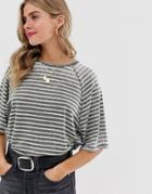 Asos Design Boxy T-shirt In Burnout Stripe-green