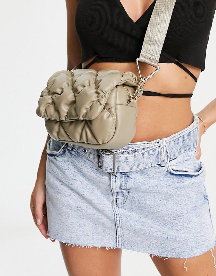 Topshop Charli Ruched Crossbody In Khaki-green