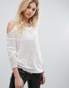 Replay Cold Shoulder Knit Sweater - White
