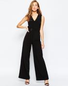 Asos Premium Belted Plunge Jumpsuit - Black