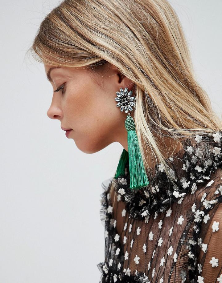 Asos Jewel Flower And Tassel Earrings - Multi
