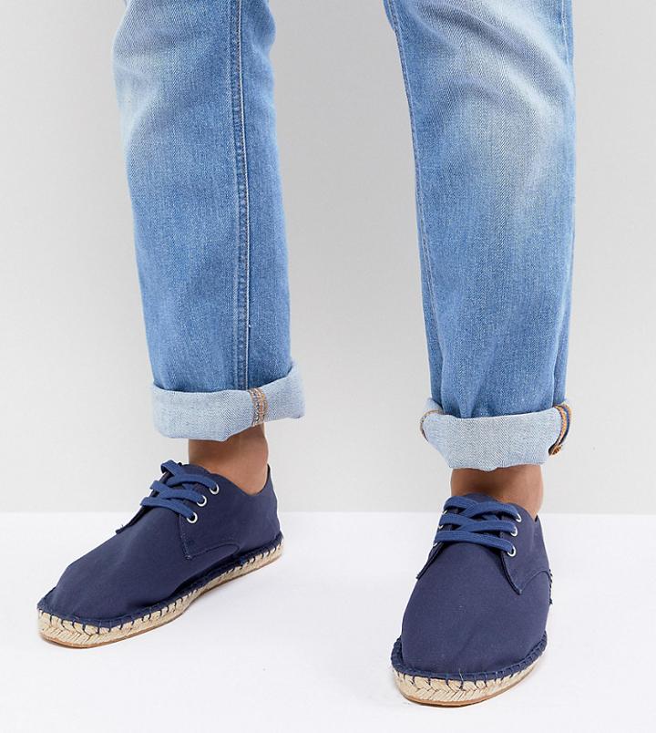 Asos Design Wide Fit Lace Up Espadrilles In Navy Canvas