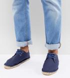 Asos Design Wide Fit Lace Up Espadrilles In Navy Canvas