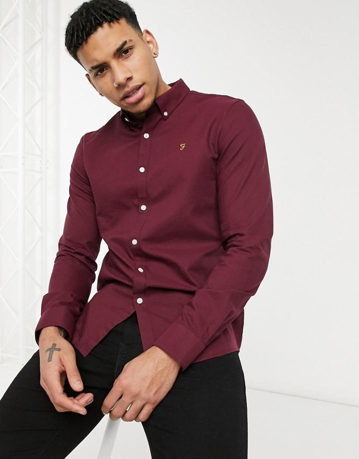 Farah Brewer Slim Fit Cotton Oxford Shirt In Burgundy - Red