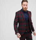 Noose & Monkey Harris Tweed Super Skinny Suit Jacket In Plaid - Red