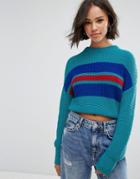 Pull & Bear Stripe Basic Knitted Sweater - Green