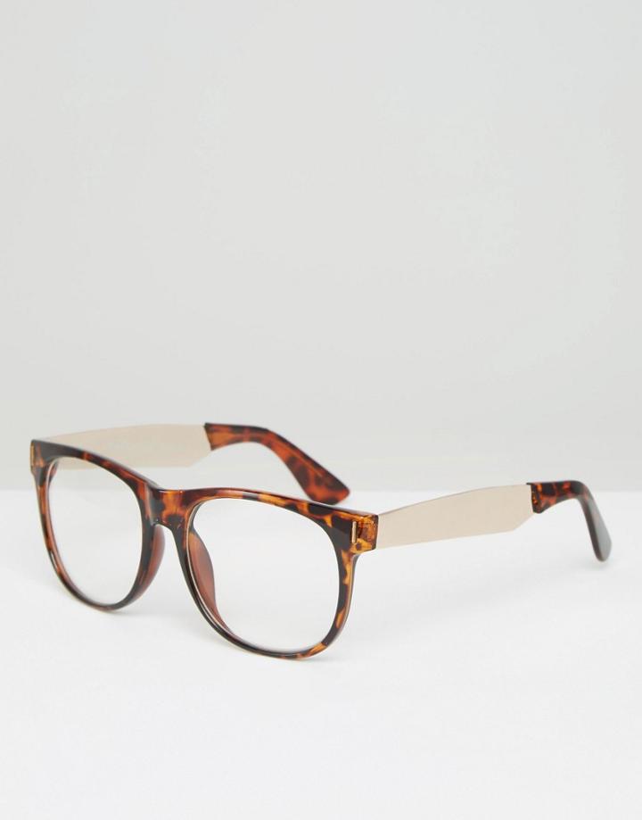 Jeepers Peepers Tortoiseshell Square Clear Lens Glasses - Black