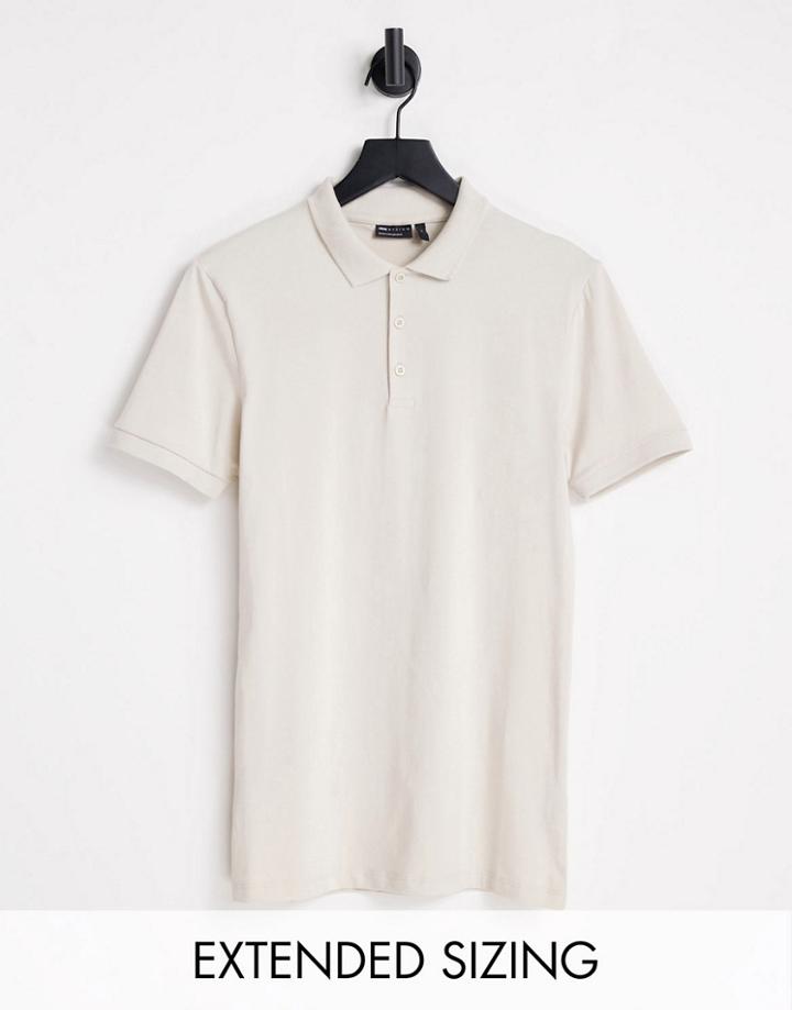 Asos Design Muscle Fit Jersey Polo In Stone-neutral