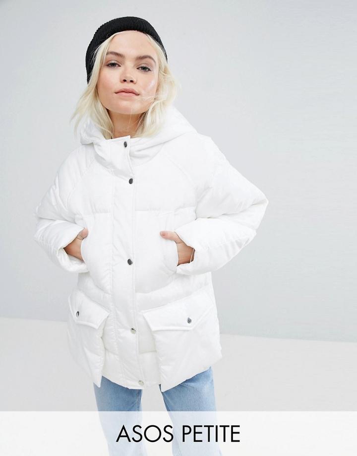 Asos Petite Puffer With Pocket Detail - White