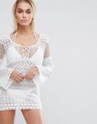 Prettylittlething Crochet Lace Up Beach Top - White