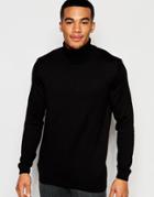 Asos Cotton Roll Neck Sweater In Black - Black