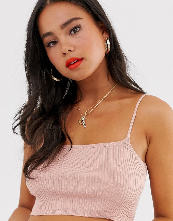Asos Design Rib Knit Crop Top-pink