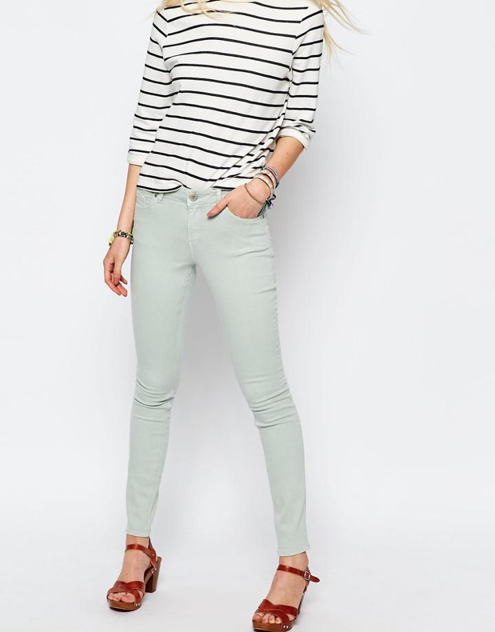 Asos Lisbon Skinny Mid Rise Jeans In Pistachio - Pistachio