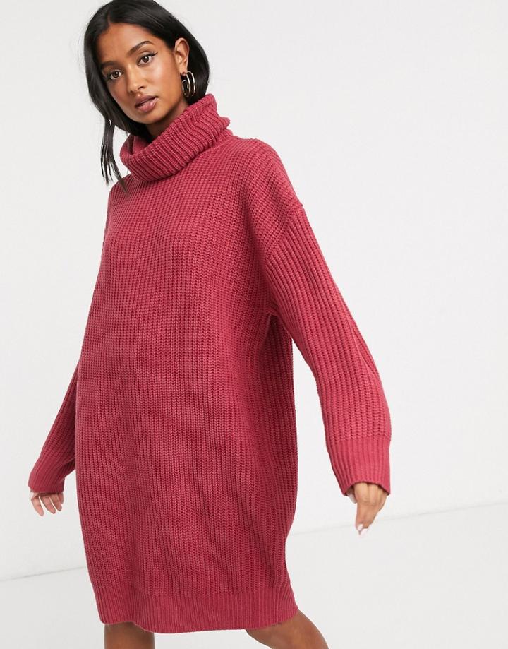 Micha Lounge Heavy Rib Rollneck Knitted Dress With Balloon Sleeve