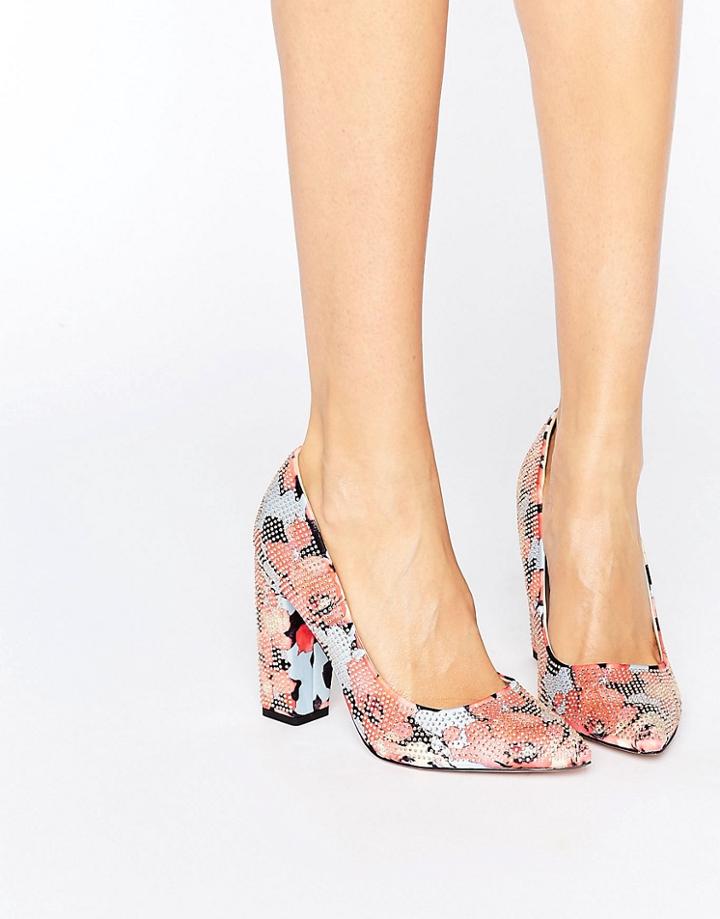 Little Mistress Coral Floral Print Block Heels - Multi