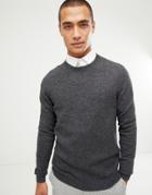 Asos Design Lambswool Sweater In Charcoal - Gray