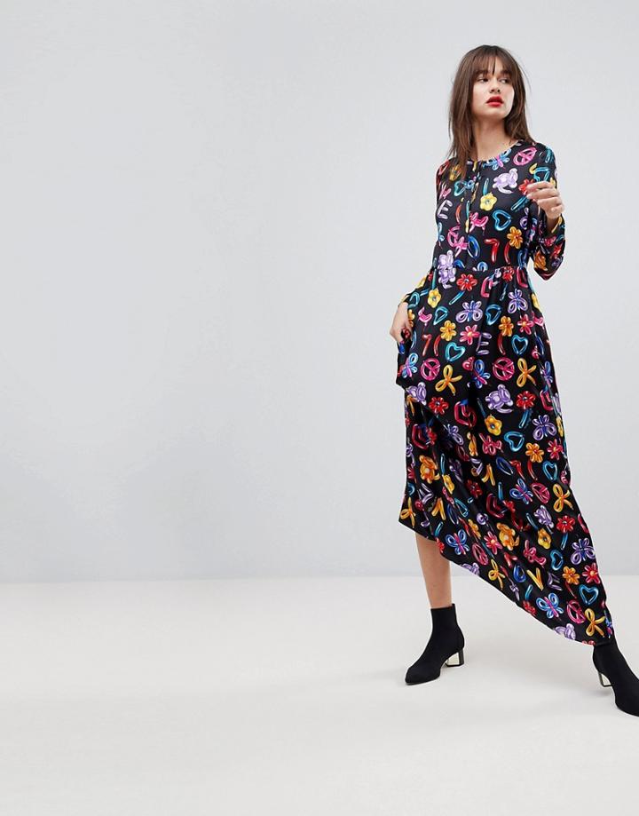 Love Moschino Balloons Allover Logo Printed Maxi Dress - Black