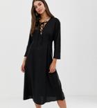 Asos Design Tall Lace Up Midi Dress In Linen - Black