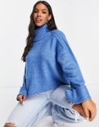 Asos Design Boxy Sweater With High Neck And Turn Back Cuff In Blue-blues